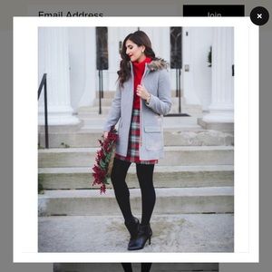 J crew gray mercantile faux fur pea coat